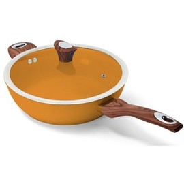 Phantom Chef 11" Deep Frypan 5 Qt Wok | Aluminum Body Non-Stick Ceramic Coating | With Soft Touch Stay Cool Handle | Dishwasher Safe | Non-Toxic PFOA & PTFE Free (Pumpkin)