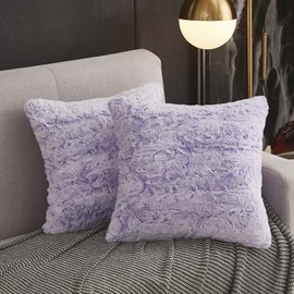 Uhamho Faux Rabbit Fur Pillowcases 18 x 18 Inch Set of 2 Solid Velvet Back Throw Pillow Cover Square Cushion Case Zipper Closure Soft and Fluffy Modern Home Decorative Lavender Ombre