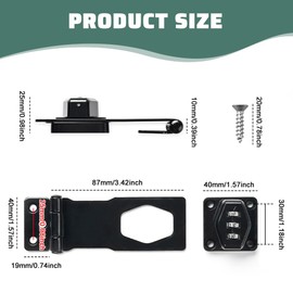 Password Hasp Locks, KYYGKY 3 Inch Rotary Door Lock Hasp Cabinet Door Combination Lock Barn Door Lock Latch Safety Packlock Clasp Hasp with Screws for Cabinets, Barn Door, Outdoor, Garden - Black