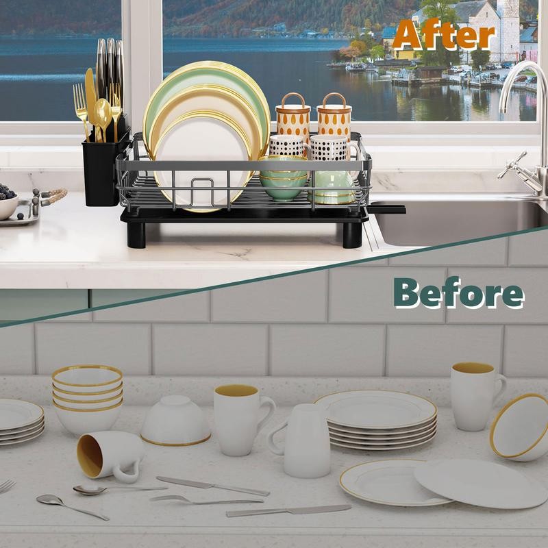 Dish Drying Rack for Kitchen with Adjustable Spout Utensil Holder
