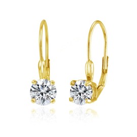14K Gold Flashed Sterling Silver Round Leverback Earrings Created with AAA Zirconia