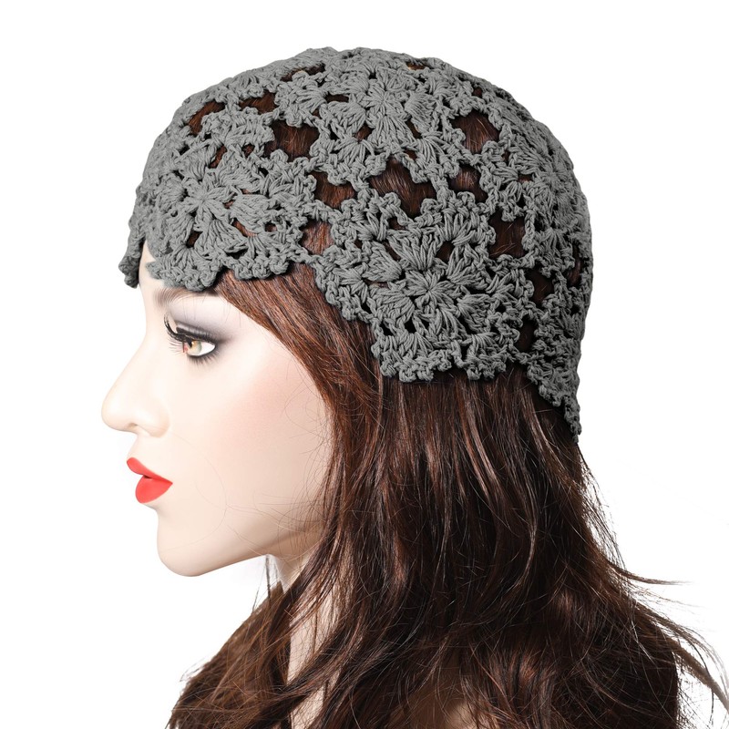 ZLYC Women's Crochet Cotton Beanie Hat, gray