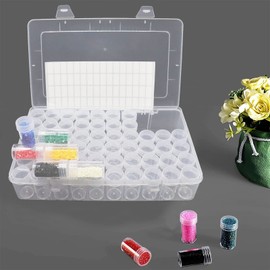 Abizarch Bead Organizer 60 Grids Transparent Diamond Paiting Storage Box Portable Craft Art Containers with Label Stickers for Seeds Rhinestones Nail Glitter Powder
