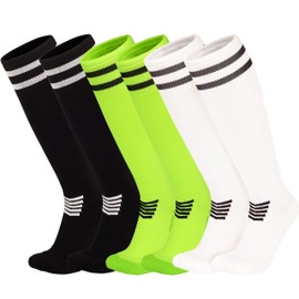 YMYDYFC Kids Soccer Socks Toddler Boys Girls Athletic Youth Knee High Socks 4-12Years Black/Fluorescent Green/White-Black_3pack Small(4-8Years