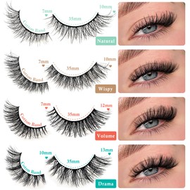 QUNETY Lashes False Eyelashes Cat Eye Lash Strips 4 Styles Wispy Natural Eyelash Pack 20 Pairs Full Fake Strip Lash Natural Look Fluffy Cateye Mink EyeLash Set Short Demi Wispies Pestañas