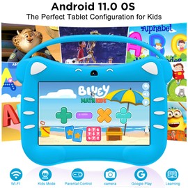 ascrecem Children's Tablet, 7 Inch Androrid Tablet Children with WiFi Child Lock Dual Camera Childproof Case 2GB RAM 32GB ROM 128GB Expandable Children's Tablet from 3 Years - 12 Girls Boys (Blue)