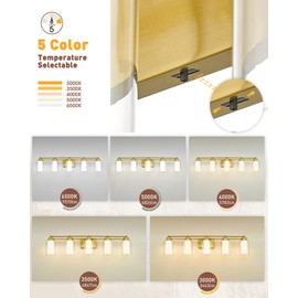 5 Light Vanity Light, HWH Brushed Gold Bathroom Light Fixtures Modern Vanity Lights Over Mirror with Clear Glass, 30W 5CCT Dimmable LED Vanity Lights for Bathroom, 5HLT63B-5W-LED BG
