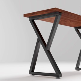 Metal Table Legs 28 inch Height x 17.7 inch Wide with Adjustable Protector Feet, Industrial & Rustic Style Heavy Duty Metal Furniture Legs for Desk/Table, (Bear Up to 800lb), Black, X-Shape Set of 2