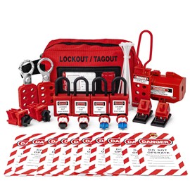 BOZZYS Portable Lockout Tagout Kit - 27 Pack OSHA Compliant | Red Loto Locks to Prevent Accidental Startup | for Breaker Lock Out Tag Out Kits Electrical