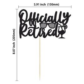 1 decoración oficial para tartas jubiladas con purpurina negra y tensión, decoración de pasteles de Hello Pension para feliz jubilación, suministros de decoración de fiesta de despedida