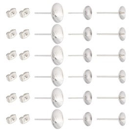 UNICRAFTALE 150Pcs 3 Sizes Stainless Steel Stud Earring Findings Flat Round Stud Earring Posts Pearl Cup Glue On Post Earring Pins with Ear Nuts for Earring Making