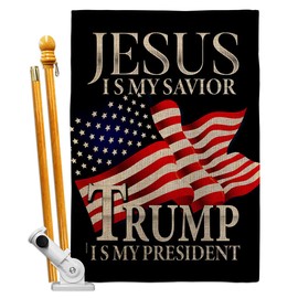 Trump Flag Jesus Savior President Burlap House Flag Set Patriotic Vote Democrat Republican Tea Party United State American Election Banner Small Garden Yard Gift Double-Sided, Made in USA