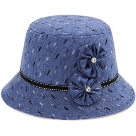 Glamorstar Vintage Felt Cloche Hat Winter Floral Fedora Bucket Hat Bowler Hats, Blue 4, One Size