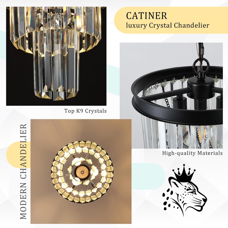 Black Crystal Pendant Light for Kitchen Island,Mini Crystal Chandeliers Modern