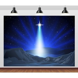 CORFOTO 7x5ft Fabric Christmas Nativity Scene Backdrop Holy Star Night Bethlehem Birth of Jesus Manger Scene Background for Religious Church Christmas Themed Party Decorations Photo Booth Props