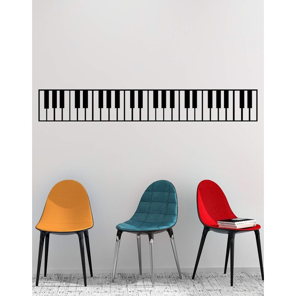 Piano Keys Wall Decal Sticker. Musical Instrument Decor. - Black, 10" x 72". Easy to Apply & Removable.