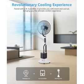 XAMATTS 16“ Oscillating Misting Fan for Bedroom, Misting Pedestal Fan with 4 Speeds & 3 Modes, 1-7H Timer, 4L Independent Humidifier, Quiet Stand Fan for Home, Office, Bedroom