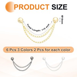 QUARKZMAN Pack of 6 Magnetic Clothes Clips Round Clothes Clips with Chain Clothes Clips Multifunctional Hijab Magnets for Thin Clothes Scarves Trouser Legs Brooch