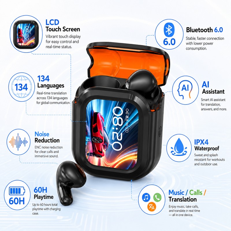 Wireless Translation Earbuds for Travel & Calls – Bluetooth AI