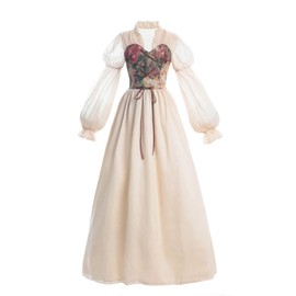 Nuoqi Victorian Dress for Women Renaissance Costumes 1800s Medieval Corset Dress Beige XL