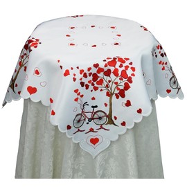 Creative Linens Embroidered Red Hearts Table Runners, Tablecloths for Valentine's Day, Mother's Day, Wedding, Anniversary Decoration ( 33" Square Table Topper)