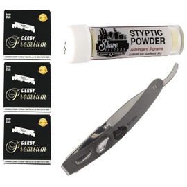 The Shave Factory - Shave Kit, Straight edge razor, single edge razor and styptic powder, starter shave kit, shaving kit (Premium Razor/Premium Single Edge/Styptic Powder)