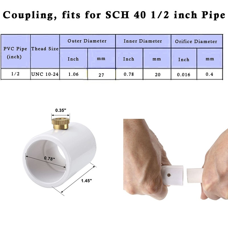 Mornajina 20 Packs 1/2" PVC Misting Nozzles Coupling with Brass