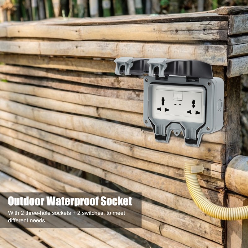Outdoor Wall Power Socket with 2 3-Hole Socket 2 Switch