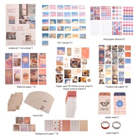 SAVITA Aesthetic Scrapbook Accessories, Scrapbook Kit with Stationery Journal Aesthetic Scrapbook for Women Girls Gifts (Sunset Style)