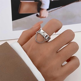 Inilbran Boho Band Chain Finger Ring Vintage Hollow Band Wrap Open Ring Gold Band Saturn Open Ankle Ring Punk Adjustable Stacking Ring Jewellery for Women and Girls, Zinc