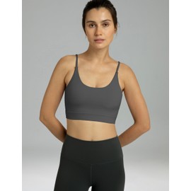 Colorfulkoala Women's Dreamlux Bowknot Strappy Sports Bras Light Impact Workout Yoga Tops, Dark Carbon, Medium