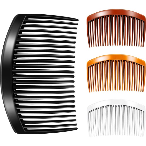 4 Pieces Plastic Side Hair Twist Comb French Twist Comb Teeth Hair Side Combs Hair Clips with 23 Teeth for Fine Hair Accessories Women Girls, 4 Colors