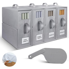 STONI Permium Bed Sheet Organizers and Storage 4 Pack – Foldable Linen Closet Organizer for Sheets, Bedding Storage Box with Window for King/Queen Size Sheets, Blankets, Duvet Covers, Clothes & Towels