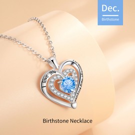 Yaumatea I Love You for Always and Forever Heart Necklace December Birthstone Blue Topaz Cubic Zirconia Pendant, Gift for Women, Christmas Gift (Dec)
