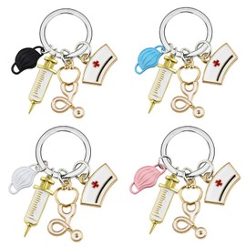 Amexo 4 Pieces Nurse Keychain Gifts, Nurse Keyrings Set Keychains for Doctors Student Nurse Gifts with Nurse Accessories Pattern for Nursing School Graduation Nurses Day Gift