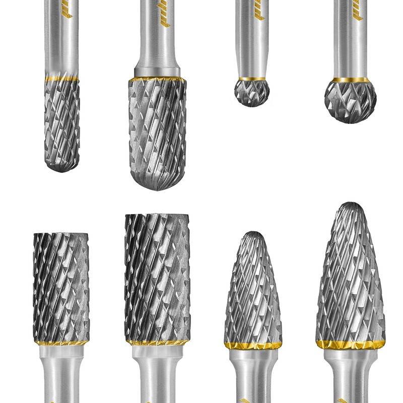 Tungsten Carbide Burr Set 1/4" Shank 8PC Double Cut Rotary