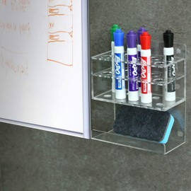 MyGift Wall Mounted Clear Acrylic Dry Erase Whiteboard Marker Holder Stand with 10 Marker Slots and Eraser Holder