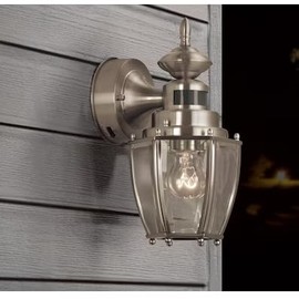 Outdoor Motion Sensor Wall Light, LED, 1-Light Dusk to Dawn Activation, 11.75 in, Weather Resistant (Brushed Nickel)