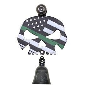 Kustom Cycle Parts Universal Thin Green Line Skull Bell Hanger With Bell - Bolt and Ring Included. Fits all Harley Davidson Motorcycles & More! Proudly MADE IN THE USA! (Gloss Black Bell)