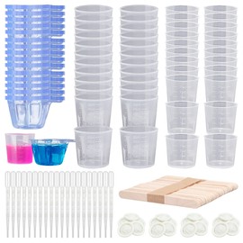 NA Woohome 280 Stück Kunststoff Messbecher für Harz, 3 Stil Messbecher aus Kunststoff für Harz mit Kunststoffpipetten, Holzstäbchen für Epoxidharz, Farbmischen, Schmuckherstellung (Style 1)