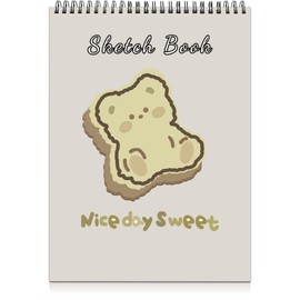 Deokke A4 Sketchbook with Spiral Bound, 100 GSM 50 Sheets/100 Pages, 22.9 x 30.5 cm, Cute and Artistic Drawing Book, Suitable for Boys Girls and Beginners (E6 Bear)