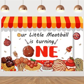 Cheereveal Meatball Theme 1st Birthday Backdrop, 3x5ft Our Little Meatball is Turning One Photography Background for Newborn One Year Old First Bday Party Decorations Supplies