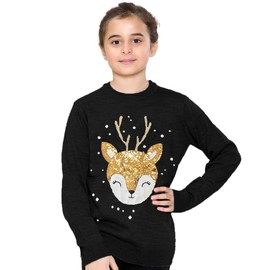 NOROZE Girls Christmas Jumper 3D Kids Bird Reindeer Retro Pullover Sweater, Christmas Sweater Girls (Baby Deer Black, 9-10 Years)