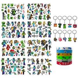 FVGYITG 24pcs Gaming Party Bag Fillers, Mini Game Keyrings Rubber Bracelet, Tattoos stickers, Game Party Favours Packaging, Party Supplies Birthday Party Bag Fillers For Kids