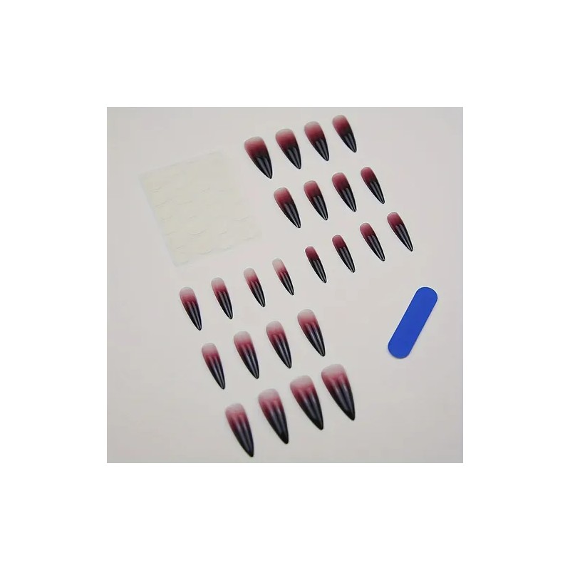 24 Pcs Postizas Largas Punta Afilada Degradado Negro Y Rojo