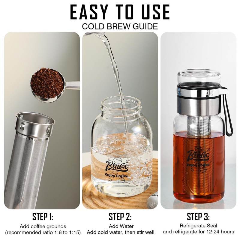 Glass Cold Brew Coffee Maker with Extended Fine Mesh Filter,
