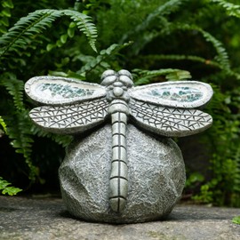 Rezpuao Garden Statue Dragonfly,Solar Dragonfly Decor for Outdoor,Resin Dragonflies Figurine with Solar Light for Patio,Balcony,Yard,Lawn Ornament,Perfect Garden Gift