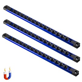 ALOANES 3-Piece Magnetic Socket Organizer, Heavy Duty Aluminum Socket Rails Organizer, 360° Swivel Clips Socket Holder Kit for Tool Box, 1/4-Inch Socket Holder x 42 Clips (Blue)