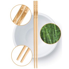 YUNDUOJIA 5 pairs of bamboo chopsticks can be reused, classic healthy high-quality natural bamboo chopsticks, can be washed in the dishwasher, 9.8 inches / 25 cm, (pattern: more than every year)