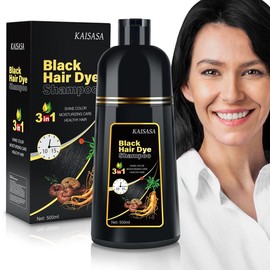 KAISASA Black 3 in 1 Hair Dye Shampoo - Can cover gray hairs,Herbal Ingredients,Contains Ginseng Extract,Natural Haircoloring, Easter's Gift:_Black+2Hair Mask